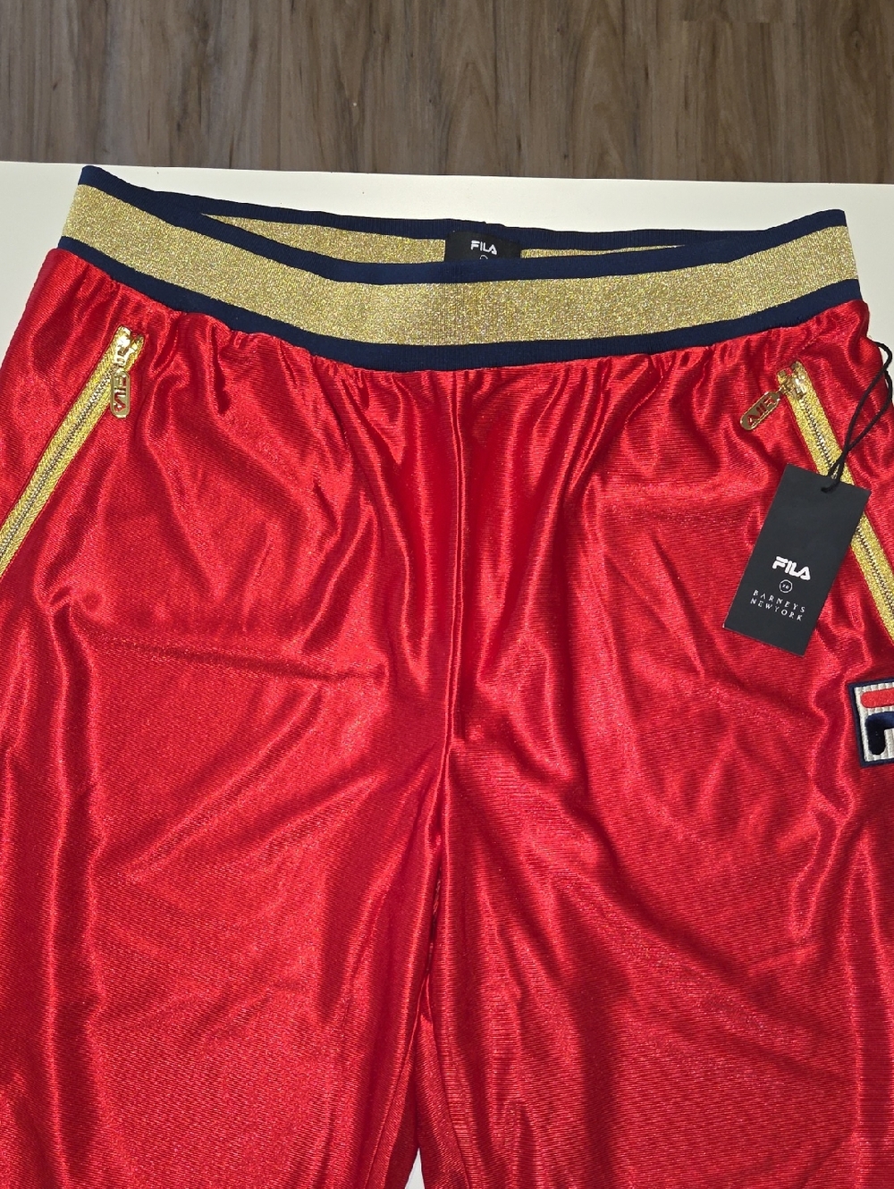 FILA Red Men's Dazzle Athletic Shorts with Gold Accents